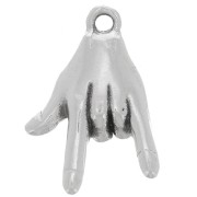 Breloque main - signe Je t'aime - 14x9 mm - Placage argent fin vieilli x1|raw }}