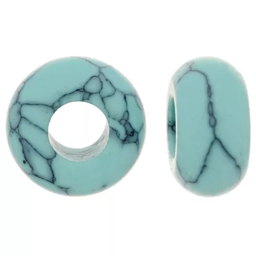 Perle ronde gros trou - donuts - 14 mm en imitation pierre gemme - Turquoise x1
