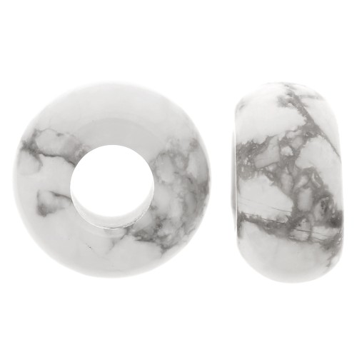 Perle ronde gros trou - donuts - 14 mm en pierre gemme - Howlite x1