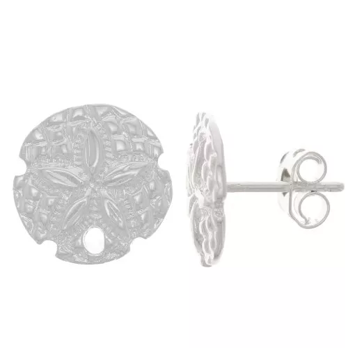 Clous d'oreilles Sand dollar 12 mm avec un trou - Placage Argent fin x2