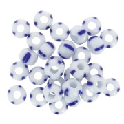 Perles rocailles Preciosa rayées 2/0 - 6 mm - Blanc - Bleu x20g