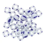 Perles rocailles Preciosa rayées 2/0 - 6 mm - Blanc - Bleu x20g