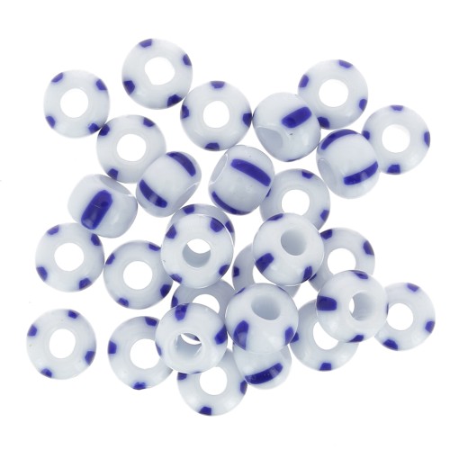 Perles rocailles Preciosa rayées 2/0 - 6 mm - Blanc - Bleu x20g