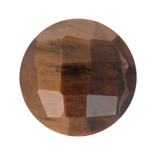 Cabochon rond facetté 10 mm en pierre gemme - Oeil de tigre x1