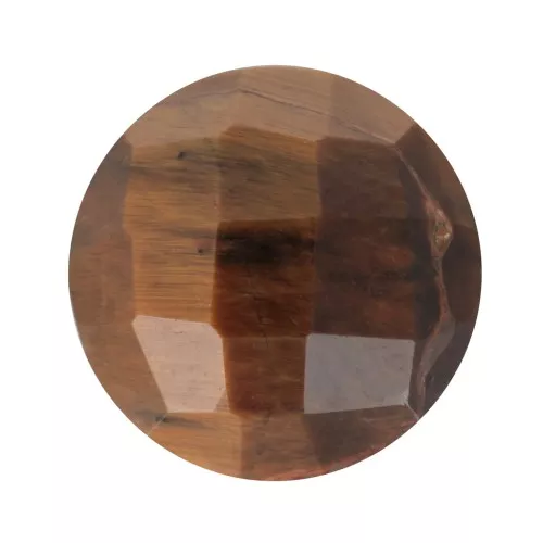 Cabochon rond facetté 10 mm en pierre gemme - Oeil de tigre x1