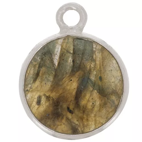 Breloque ronde 11 mm - pierre gemme - Argent 925 - Labradorite x1
