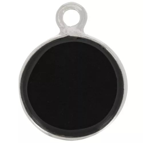 Breloque ronde 11 mm - pierre gemme - Argent 925 - Onyx noir x1