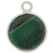 Breloque ronde 11 mm - pierre gemme - Argent 925 - Malachite x1