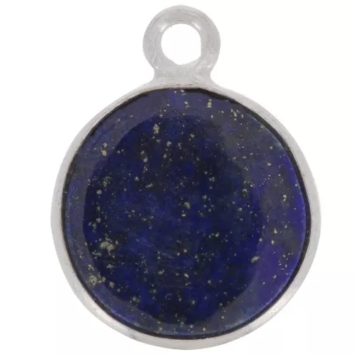 Breloque ronde 11 mm - pierre gemme - Argent 925 - Lapis lazuli x1