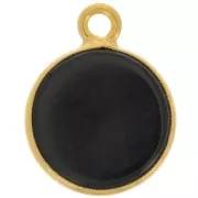 Breloque ronde 11 mm - pierre gemme - Argent 925 Doré à l'or fin - Onyx noir x1