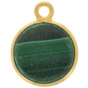 Breloque ronde 11 mm - pierre gemme - Argent 925 Doré à l'or fin - Malachite x1