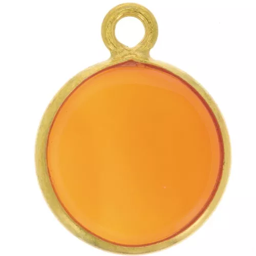 Breloque ronde 11 mm - pierre gemme - Argent 925 Doré à l'or fin - Cornaline x1