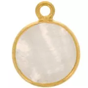 Breloque ronde 11 mm - pierre gemme - Argent 925 Doré à l'or fin - Pierre de lune