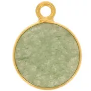 Breloque ronde 11 mm - pierre gemme - Argent 925 Doré à l'or fin - Aventurine x1