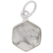 Pendentif hexagone facetté 15x11 mm - pierre gemme - Argent 925 - Howlite x1|raw }}