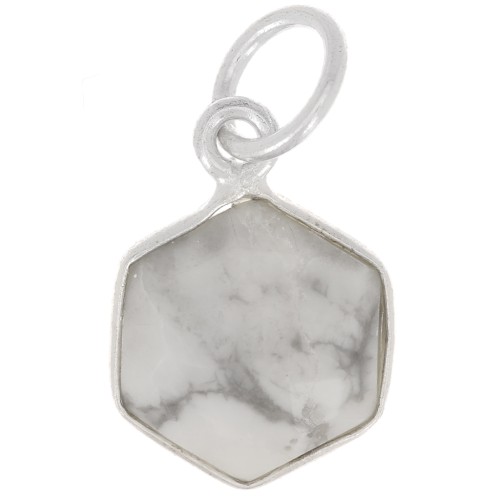 Pendentif hexagone facetté 15x11 mm - pierre gemme - Argent 925 - Howlite x1