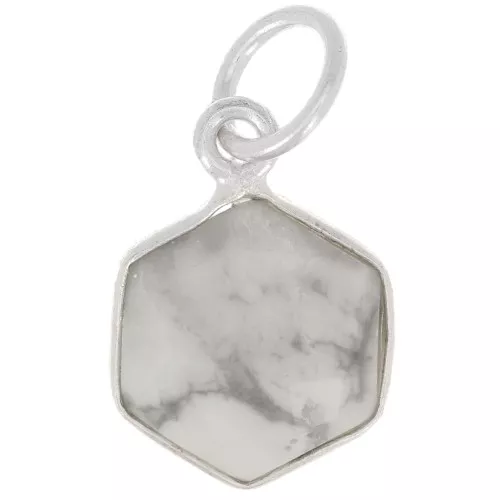 Pendentif hexagone facetté 15x11 mm - pierre gemme - Argent 925 - Howlite x1