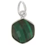 Pendentif hexagone facetté 15x11 mm - pierre gemme - Argent 925 - Malachite x1