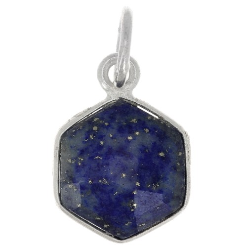 Pendentif hexagone facetté 15x11 mm - pierre gemme - Argent 925 - Lapis lazuli x1