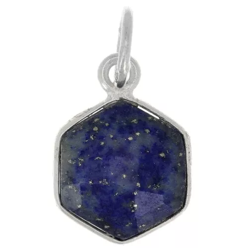 Pendentif hexagone facetté 15x11 mm - pierre gemme - Argent 925 - Lapis lazuli x1