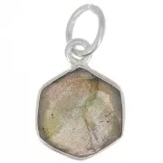 Pendentif hexagone facetté 15x11 mm - pierre gemme - Argent 925 - Labradorite x1