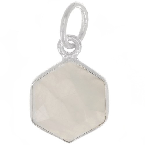 Pendentif hexagone facetté 15x11 mm - pierre gemme - Argent 925 - Pierre de lune