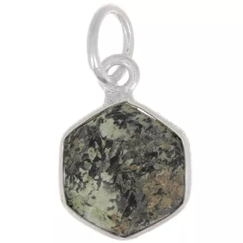 Pendentif hexagone facetté 15x11mm - Argent 925 - Turquoise Africaine - Jaspe x1