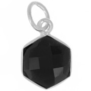 Pendentif hexagone facetté 15x11 mm - pierre gemme - Argent 925 - Onyx noir x1|raw }}