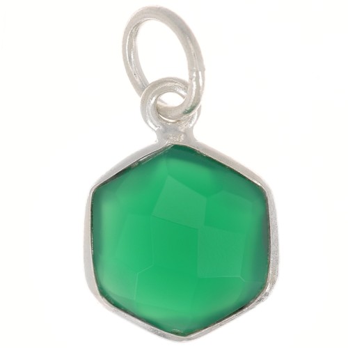 Pendentif hexagone facetté 15x11 mm pierre gemme teintée - Argent 925 - Onyx vert