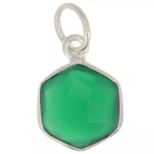 Pendentif hexagone facetté 15x11 mm pierre gemme teintée - Argent 925 - Onyx vert