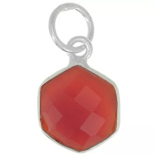 Pendentif hexagone facetté 15x11 mm pierre gemme teintée - Argent 925 - Onyx rouge