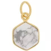 Pendentif hexagone facetté 15x11 mm - Argent 925 Doré à l'or fin - Howlite x1