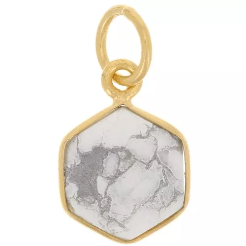 Pendentif hexagone facetté 15x11 mm - Argent 925 Doré à l'or fin - Howlite x1