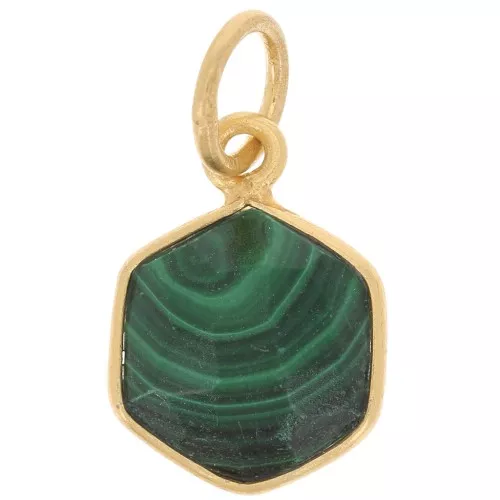 Pendentif hexagone facetté 15x11 mm - Argent 925 Doré à l'or fin - Malachite x1