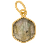 Pendentif hexagone facetté 15x11 mm - Argent 925 Doré à l'or fin - Labradorite x1