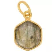 Pendentif hexagone facetté 15x11 mm - Argent 925 Doré à l'or fin - Labradorite x1