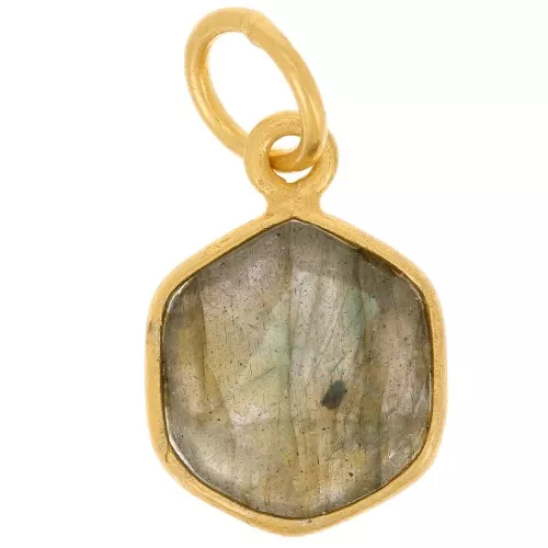 Pendentif hexagone facetté 15x11 mm - Argent 925 Doré à l'or fin - Labradorite x1