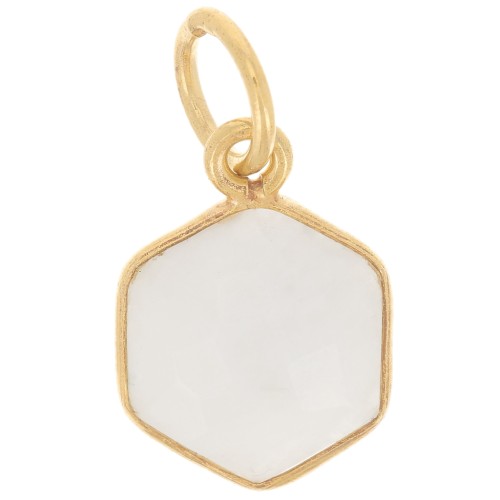 Pendentif hexagone facetté 15x11 mm - Argent 925 Doré à l'or fin - Pierre de lune