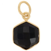 Pendentif hexagone facetté 15x11 mm - Argent 925 Doré à l'or fin - Onyx noir x1