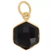 Pendentif hexagone facetté 15x11 mm - Argent 925 Doré à l'or fin - Onyx noir x1