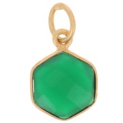 Pendentif hexagone facetté 15x11mm pierre teintée Arg 925 Doré Or fin - Onyx vert|raw }}