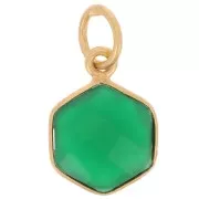 Pendentif hexagone facetté 15x11mm pierre teintée Arg 925 Doré Or fin - Onyx vert