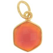 Pendentif hexagone facetté 15x11mm pierre teintée Arg 925 Doré Or fin - Onyx rouge|raw }}