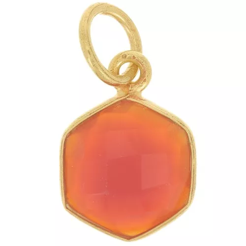 Pendentif hexagone facetté 15x11mm pierre teintée Arg 925 Doré Or fin - Onyx rouge