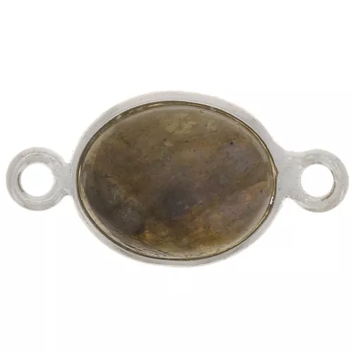 Intercalaire ovale en pierre gemme 13x8 mm - Argent 925 - Labradorite x1