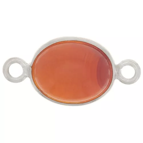 Intercalaire ovale en pierre gemme 13x8 mm - Argent 925 - Cornaline x1
