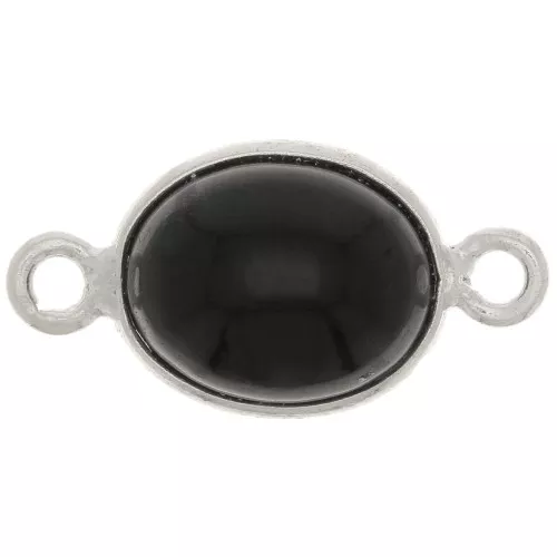 Intercalaire ovale en pierre gemme 13x8 mm - Argent 925 - Onyx noir x1