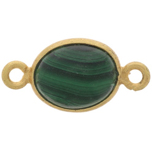 Intercalaire ovale en pierre gemme 13x8 mm - Argent 925 Doré Or fin - Malachite