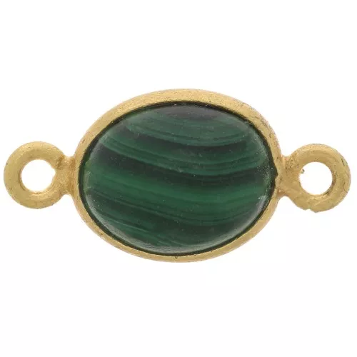 Intercalaire ovale en pierre gemme 13x8 mm - Argent 925 Doré Or fin - Malachite