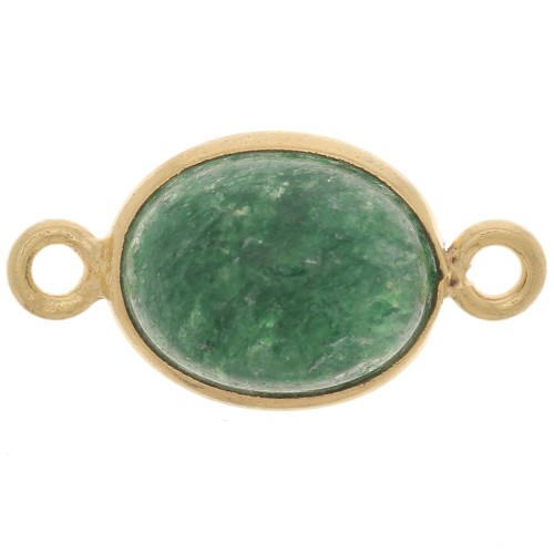 Intercalaire ovale en pierre gemme 13x8 mm - Argent 925 Doré Or fin - Aventurine